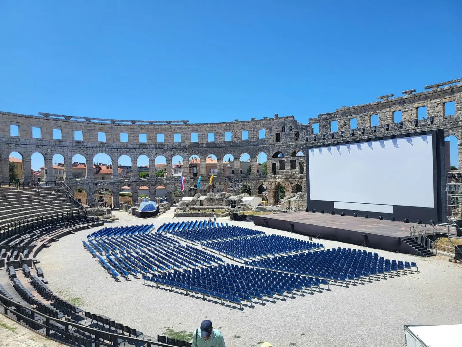 The magnificent Pula Arena, a Roman amphitheater, has been transformed into an outdoor concert and cinema venue.
