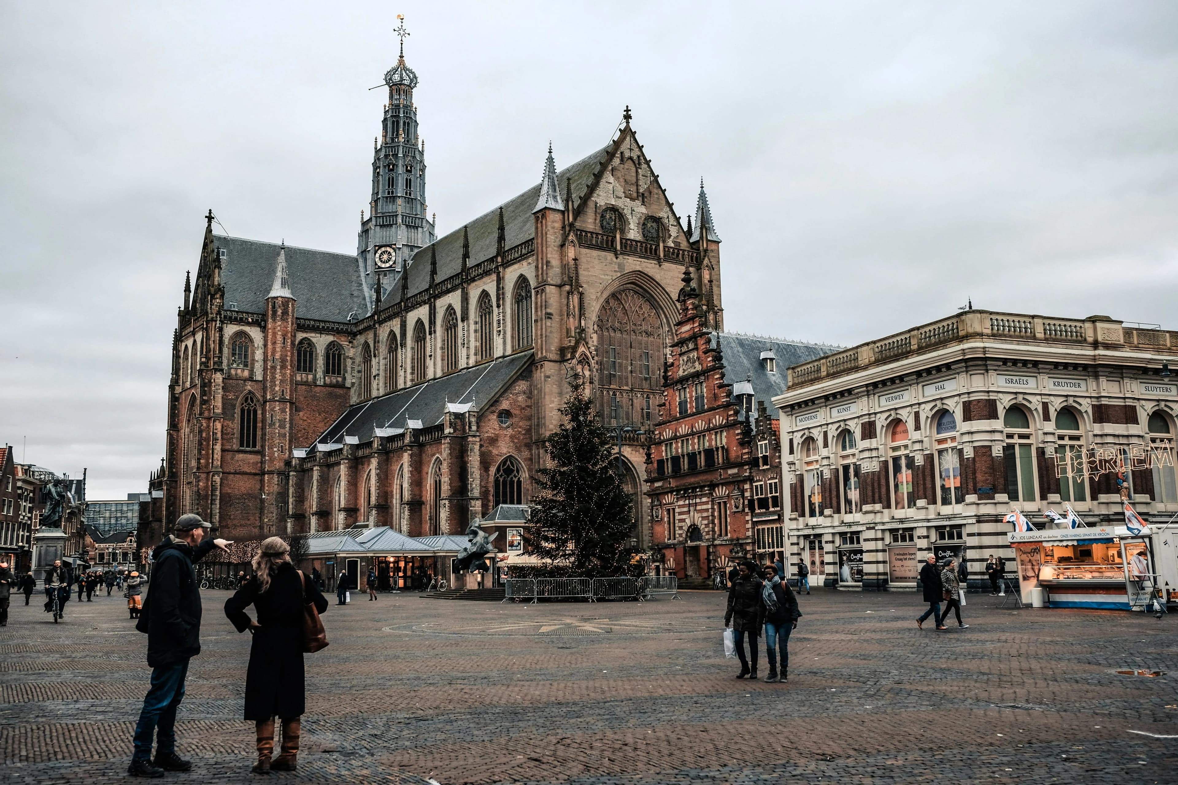 The Grote Kerk, or St. Bavo's Church, in Haarlem's central square is beautifully framed by a Christmas tree in the winter months.
