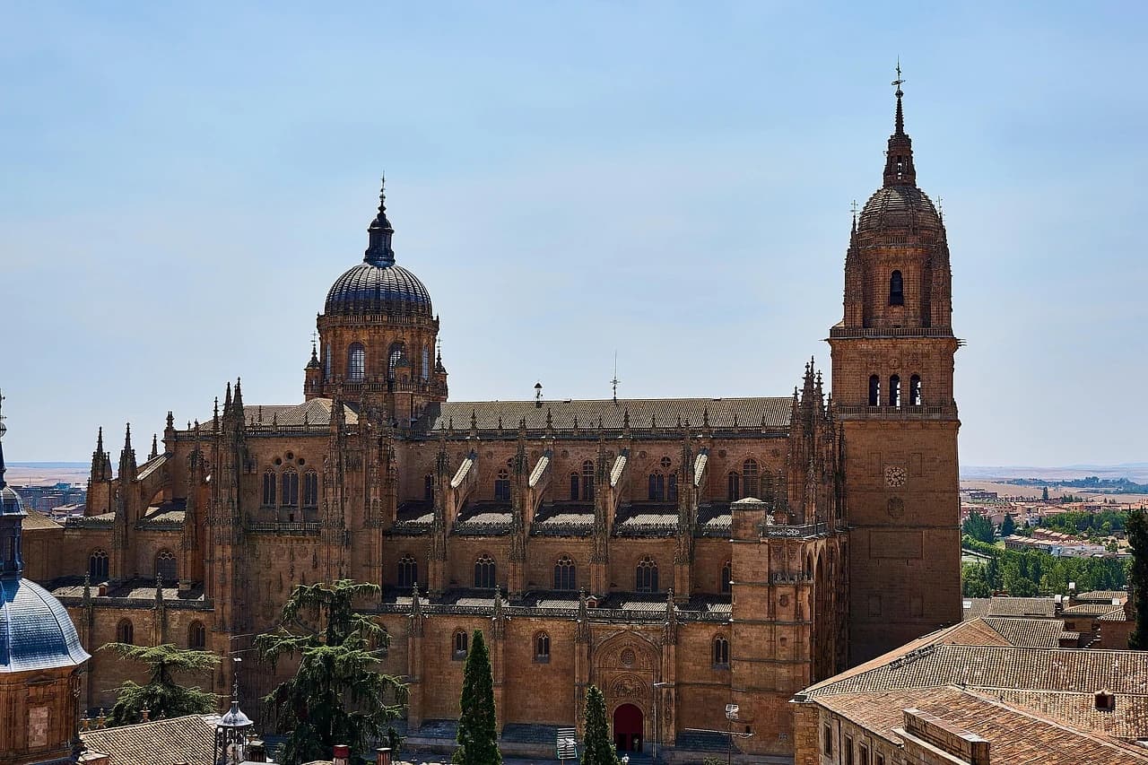 The Salamanca Cathedral, with its intricate stone facade and bell tower, is a magnificent example of Spanish architecture.